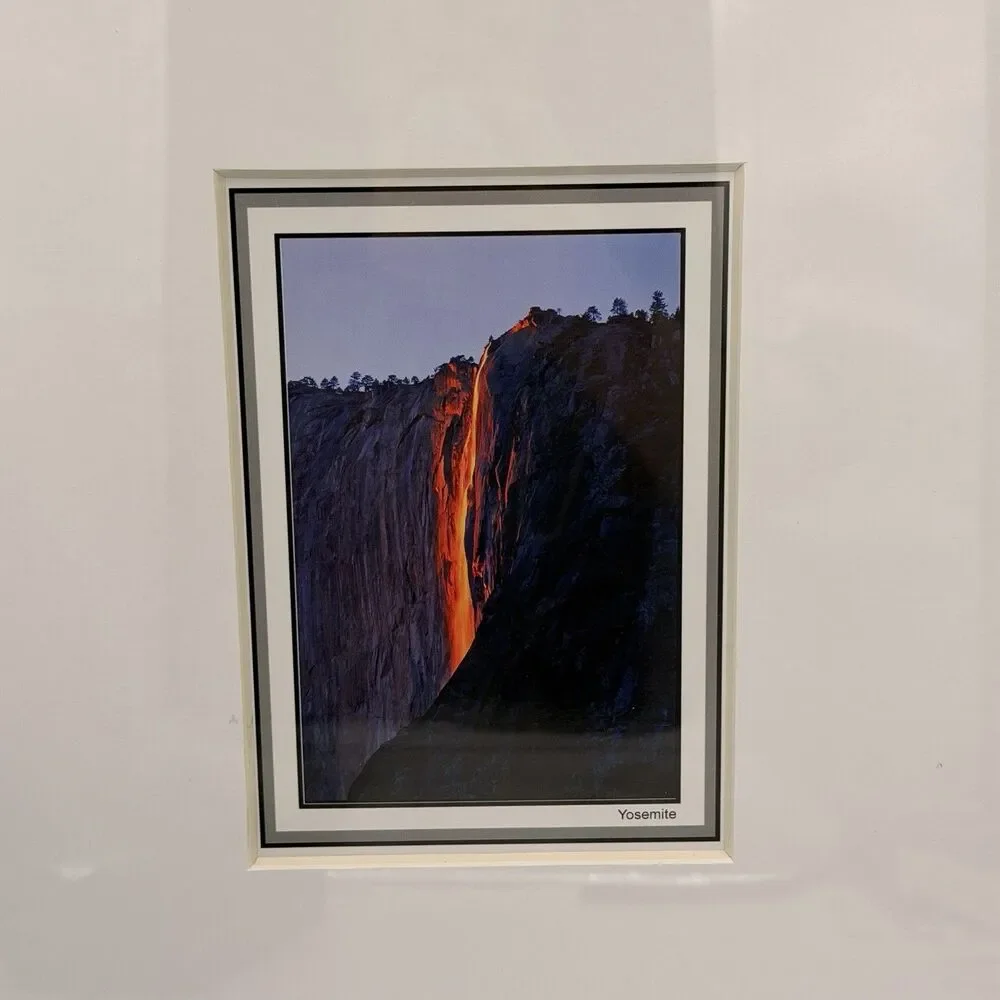 Yosemite Firefall Framed Photo Print Matted Black Frame 15.5x12.5 Wall Decor